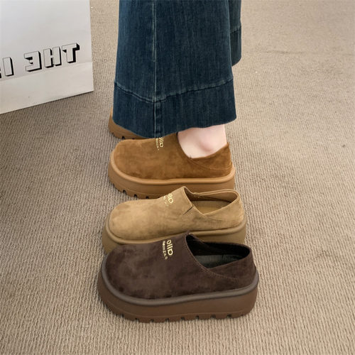 松糕厚底勃肯鞋女休闲乐福鞋2025秋季新款百搭豆豆鞋一脚蹬单鞋子 - 图3