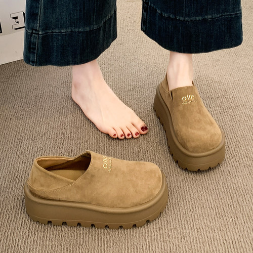 松糕厚底勃肯鞋女休闲乐福鞋2025秋季新款百搭豆豆鞋一脚蹬单鞋子 - 图0