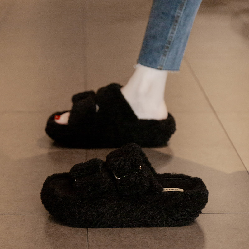 厚底增高小个子毛毛拖鞋女外穿2025新款秋冬时尚孕妇毛茸茸棉拖鞋,淘宝优惠券,粉丝福利购,淘宝优惠卷