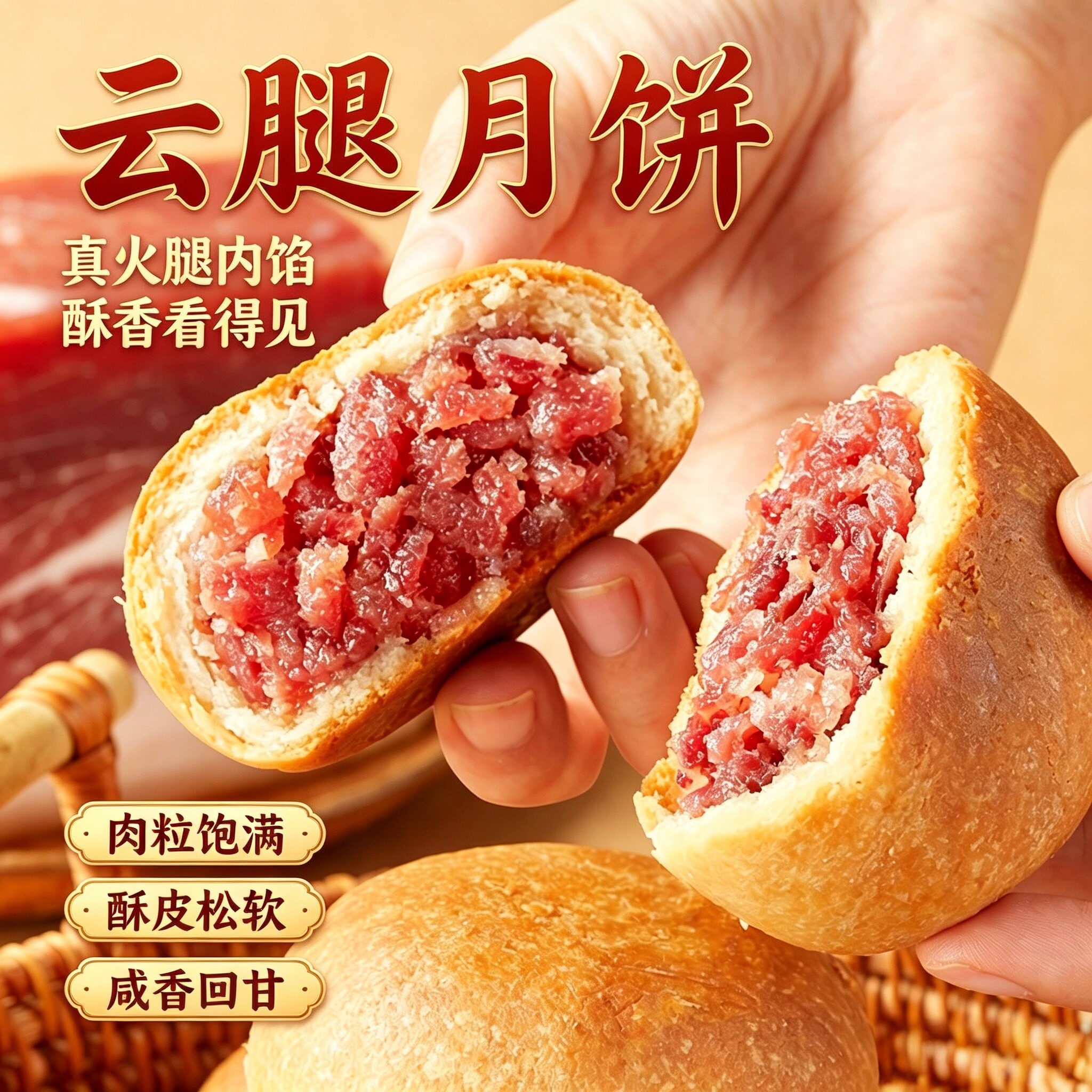 昆明冠生园官方旗舰店昆冠纸包云腿月饼老字号云南传统老式月饼 方老实拍商品图