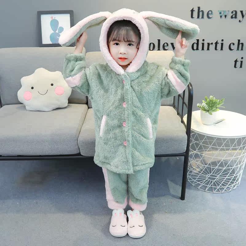 童装女童双面北极绒加厚2021空调服 绅米汇睡衣/家居服套装