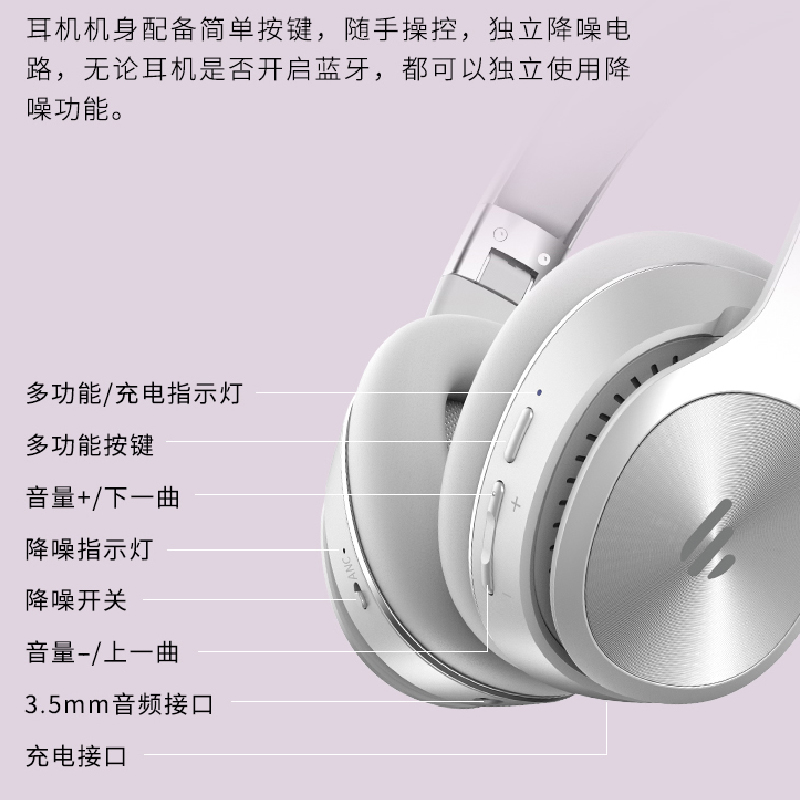 漫步者讯声专卖店漫步者 W828NB主动降噪蓝牙耳机头戴式耳麦音乐有线通用重低音超长续航可折叠带麦克风手机电脑华为小米苹果2