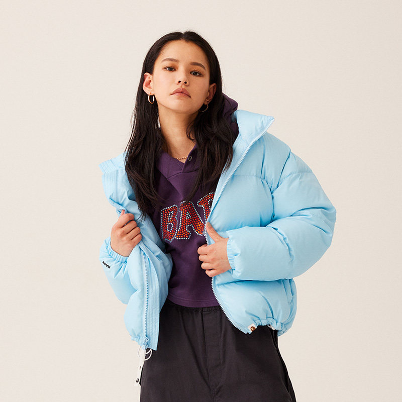 BAPE女装秋冬暗纹商标字母图案立领拉链羽绒服244002L