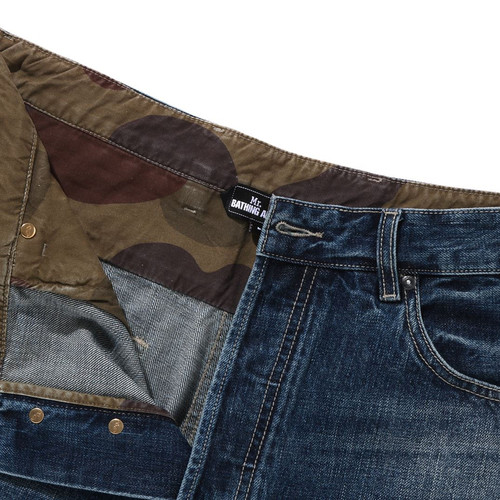 MR.BATHING APE男装春夏猿人胡子刺绣猫须水洗牛仔短裤301511O - 图2