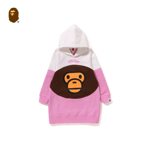 BAPE童装秋冬卡通BABY MILO拼色长款连帽卫衣裙335002J - 图0