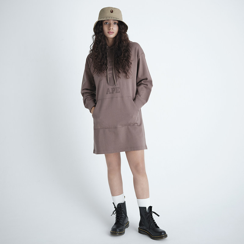 BAPE女装秋冬猿人字母印花连帽卫衣连衣裙235503H