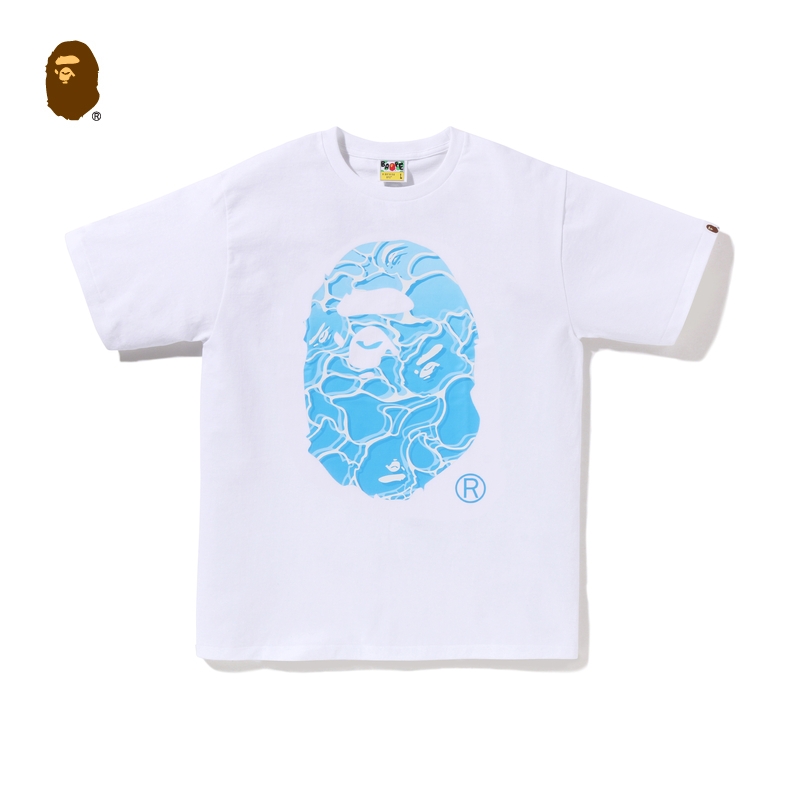 BAPE男装24年秋冬海平面浪纹迷彩猿人印花短袖T恤10004XN - 图0