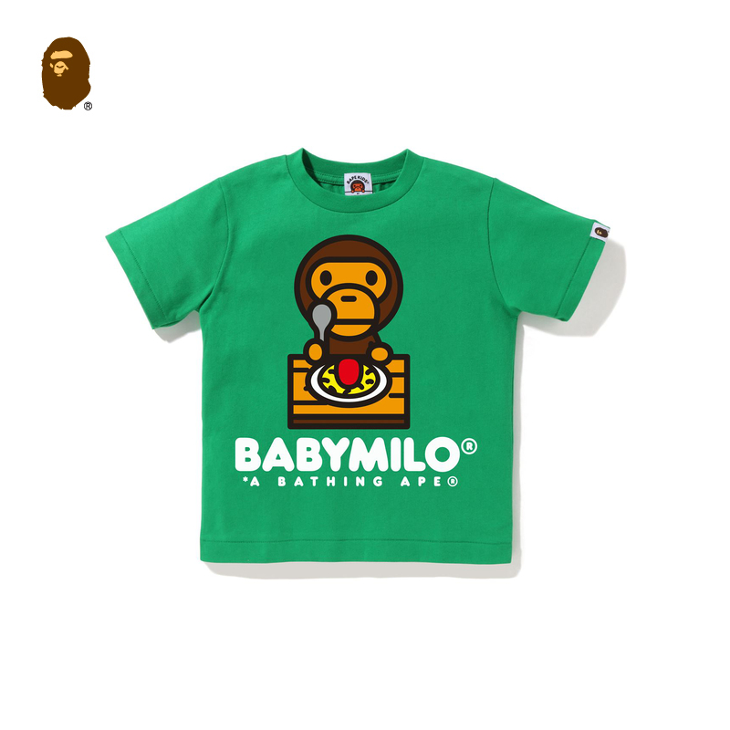 BAPE童装秋冬卡通BABY MILO煎蛋卷印花短袖T恤X10002L - 图0