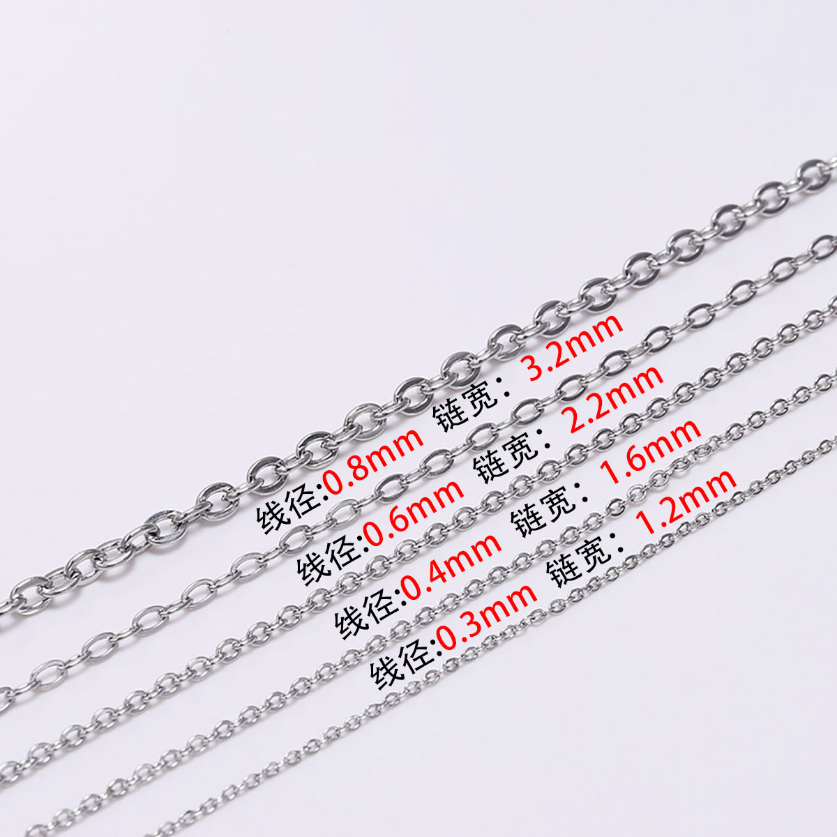 不锈钢扁O字链细链 1.2/2.2/3.2mmdiy饰品首饰配件项链垂十字链条 - 图0