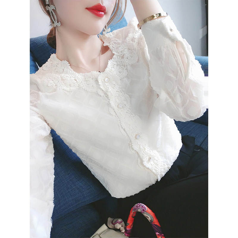 尚维洛2020秋季新款方领蕾丝打底衫 尚维洛蕾丝衫/雪纺衫