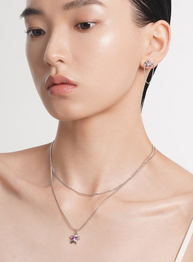 MonSeven双层项链女锁骨链花朵吊坠高级设计感小众百搭叠戴蛇骨链