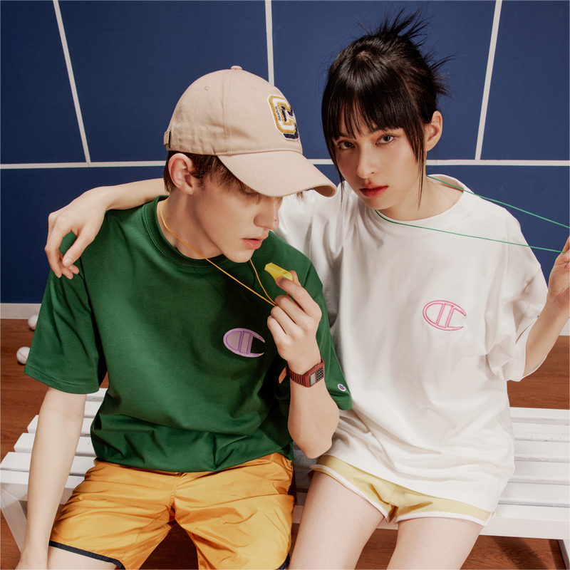 Champion冠军T恤女2025夏季新款刺绣纯棉情侣圆领运动短袖上衣男,淘宝优惠券,粉丝福利购,淘宝优惠卷