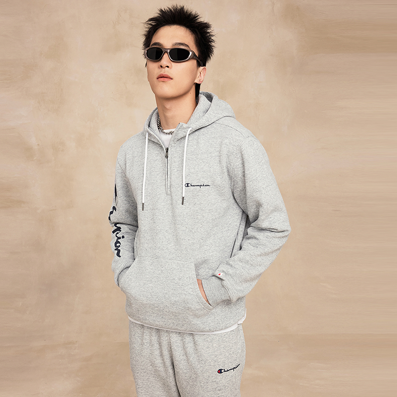 Champion冠军卫衣女2025冬季新款情侣休闲加绒半拉链连帽上衣男 - 图1