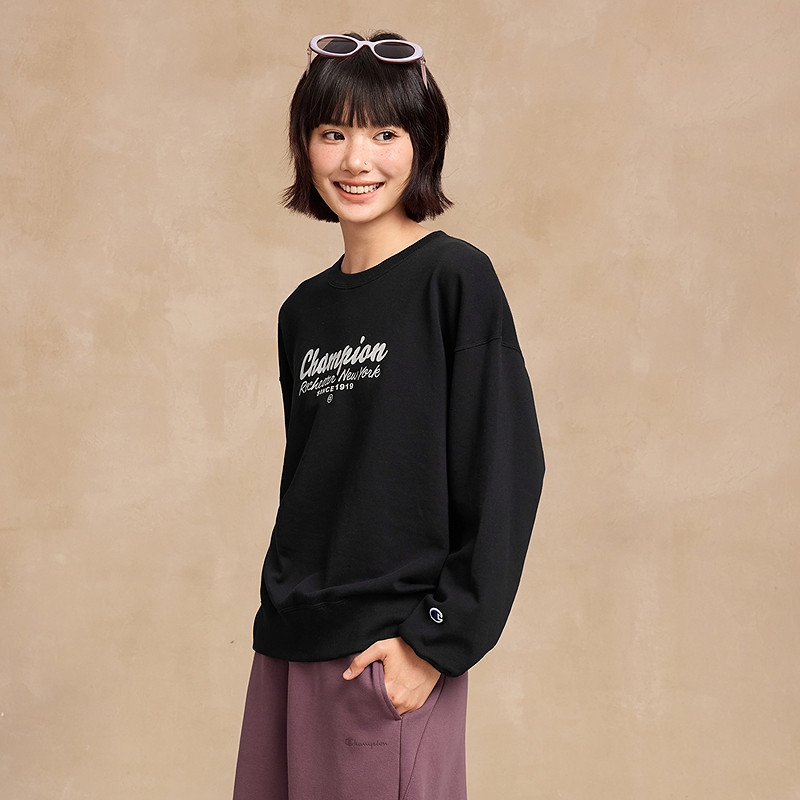 Champion冠军卫衣女2025秋季新款印花logo休闲宽松圆领套头上衣潮