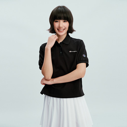 Champion冠军T恤女2026夏季新款纯色基础POLO衫休闲翻领短袖上衣 - 图0