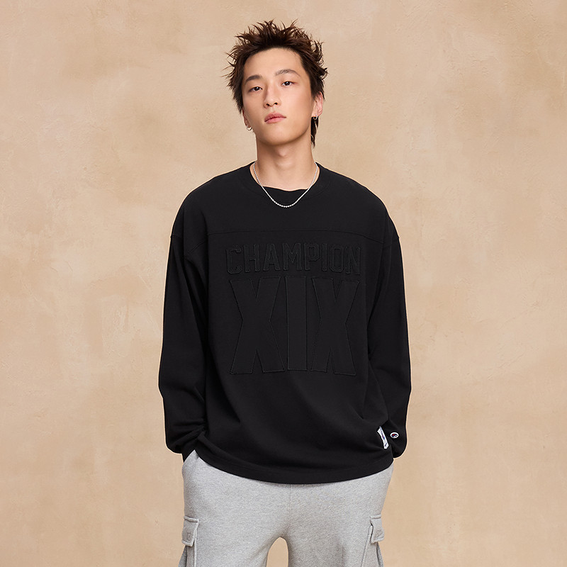 Champion冠军T恤男25秋季新款印花纯棉打底衫休闲圆领长袖上衣女,淘宝优惠券,粉丝福利购,淘宝优惠卷