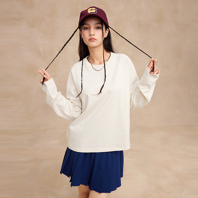 Champion冠军T恤女25秋季新款纯棉打底衫插肩袖圆领休闲长袖上衣,淘宝优惠券,粉丝福利购,淘宝优惠卷