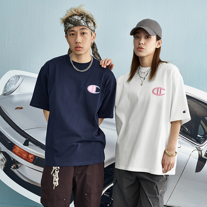 Champion冠军T恤女2025夏季新款刺绣纯棉情侣圆领运动短袖上衣男,淘宝优惠券,粉丝福利购,淘宝优惠卷