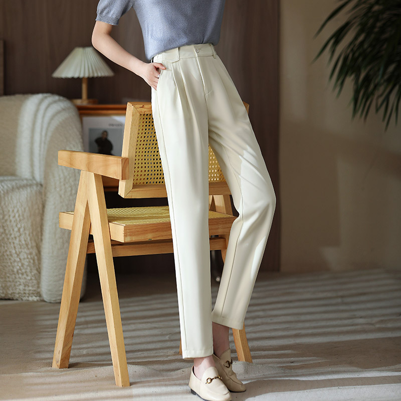 白色西装裤女春秋垂感烟管裤显瘦夏季直筒裤高级感休闲小个子西裤