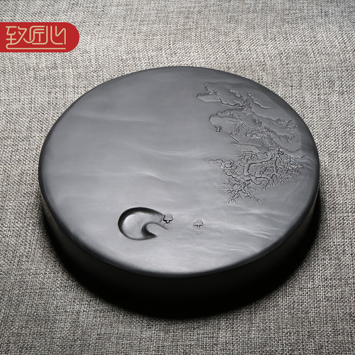 名师作品歙砚眉纹砚石手工雕刻砚台原石天然龙尾砚并肩端砚收藏礼品送礼佳品高档实用老坑砚台孤帆远影碧空尽 - 图2