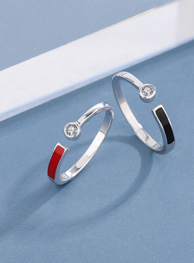 纯银镶钻滴胶开口可调节百搭戒指