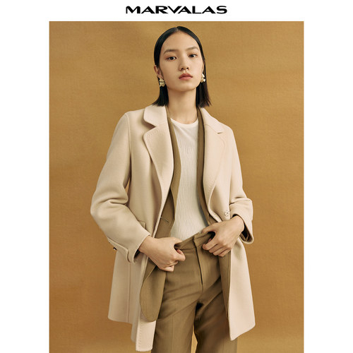 曼德诗毛呢外套2025冬季新品收腰高级感小个子短款双面呢子大衣女 - 图1