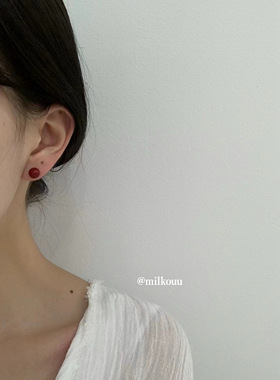 韩国圆球串珠樱桃红系列项链耳钉