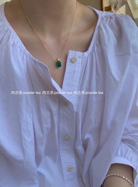 韩国代购祖母绿原石纯银项链