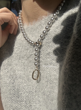 水晶真多麻施家银灰色珍珠项链