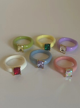 韩国泫雅风糖果色宝石叠戴戒指