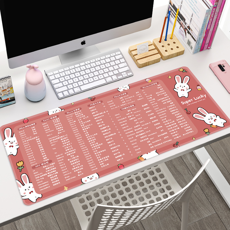 可爱快捷键办公桌垫超大INS女电脑键盘鼠标垫软个性小清新桌面垫-图2