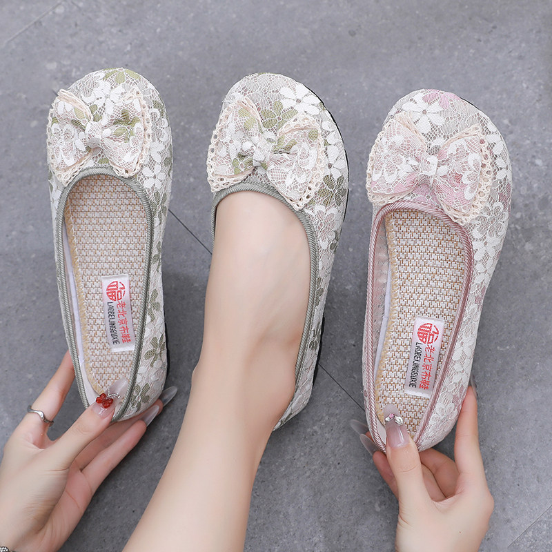 老北京布鞋女2025新款蝴蝶结豆豆鞋平底单鞋软底碎花鞋休闲妈妈鞋,淘宝优惠券,粉丝福利购,淘宝优惠卷