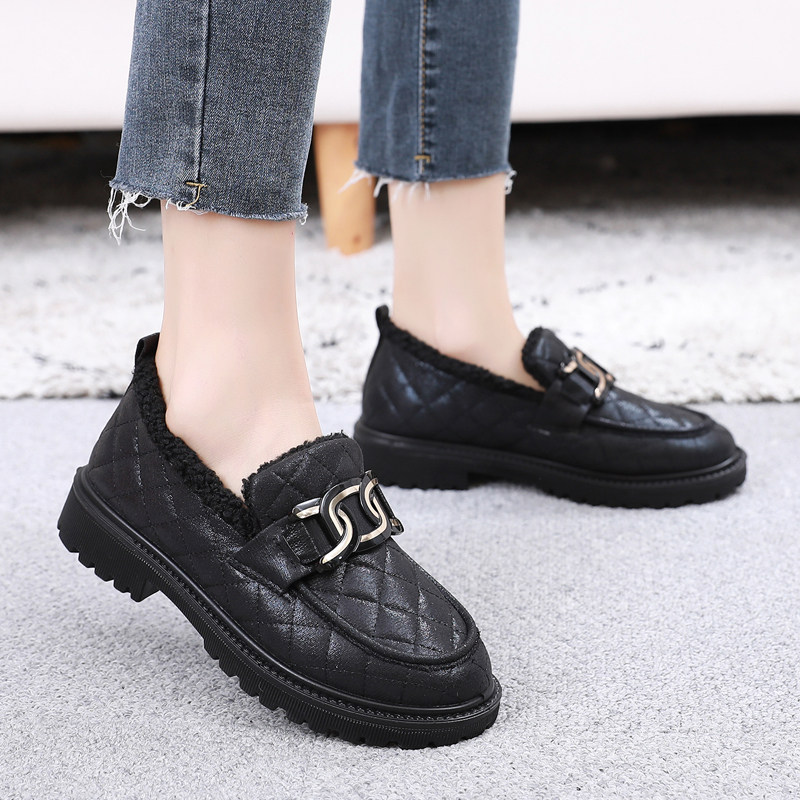 粗跟乐福鞋女冬季2025新款加绒加厚底豆豆鞋保暖棉鞋工作鞋一脚蹬,淘宝优惠券,粉丝福利购,淘宝优惠卷