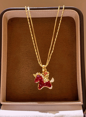 古里雅红色锆石小马项链高级感