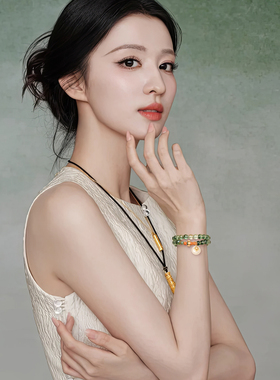 古里雅叠戴绿幽灵水晶手链高级感