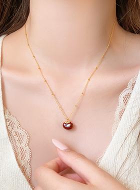 古里雅红豆珍珠吊坠项链高级感