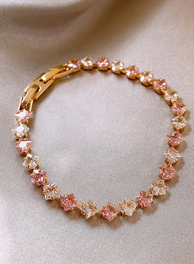 古里雅满钻粉色串珠手链高级感