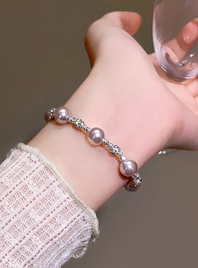 古里雅曼塔玫瑰色珍珠手链高级感