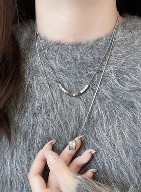 古里雅银色锆石双层项链高级感