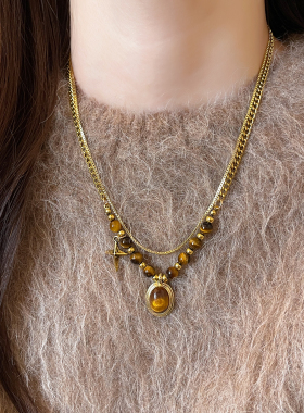 古里雅金色虎眼石叠戴项链高级感