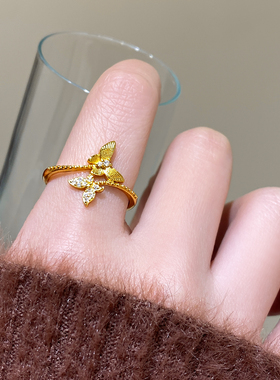 古里雅沙金锆石蝴蝶戒指高级感