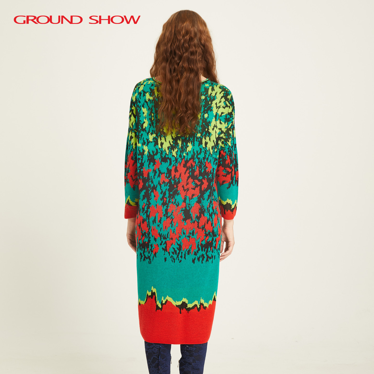 阁兰秀2025秋冬新品油画图案提花丝光羊毛针织连衣裙商场同款女装