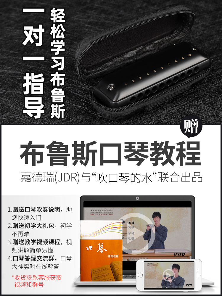 JDR嘉德瑞布鲁斯口琴十孔c调NinJa忍者10孔蓝调初学者PADDY调音 - 图2