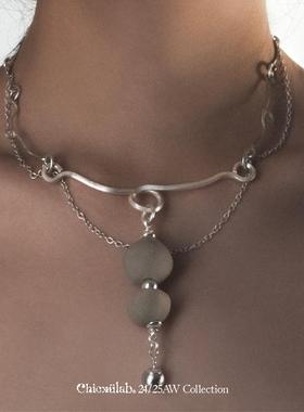 奇虚乐Chicxūlab 白露暧空Moonlit Haze M铁陨石 粗陶素银项链