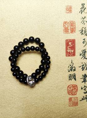 佛系原创设计天然黑曜石水晶手链手串小众男女高级礼物