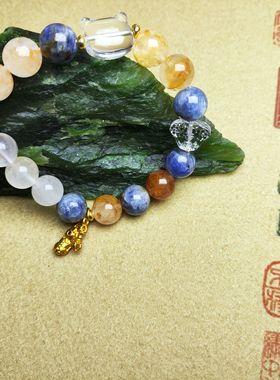 缤纷原创设计天然蓝晶石黄胶花水晶手串创意小众高级仙女节日礼物