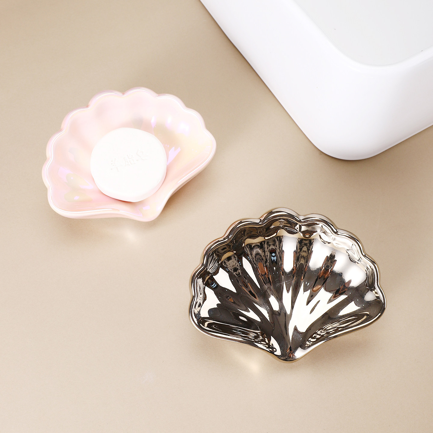 轻奢陶瓷贝壳香皂盒摆件沥水置物架洗衣皂碟家用卫生间装饰高级感,淘宝优惠券,粉丝福利购,淘宝优惠卷