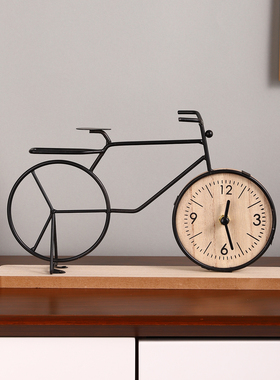 高级感铁艺自行车时钟摆件装饰品