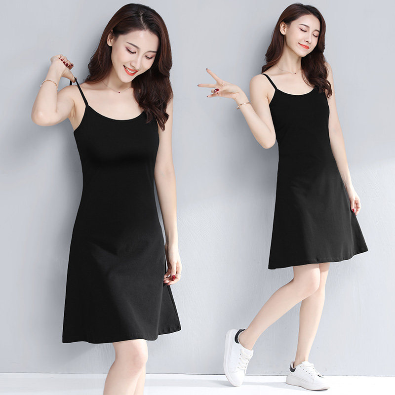 显瘦小黑裙吊带中长款打底夏连衣裙 令妲连衣裙