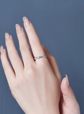 足银999车花竹节女戒中国风时尚个性节节高足银开口